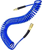 YOTOO 25ft Polyurethane Recoil Air Hose 1/4" ID Blue - Kink-Resistant 150 PSI Compressor Hose w/ Quick Connect Fittings & Bend Restrictors