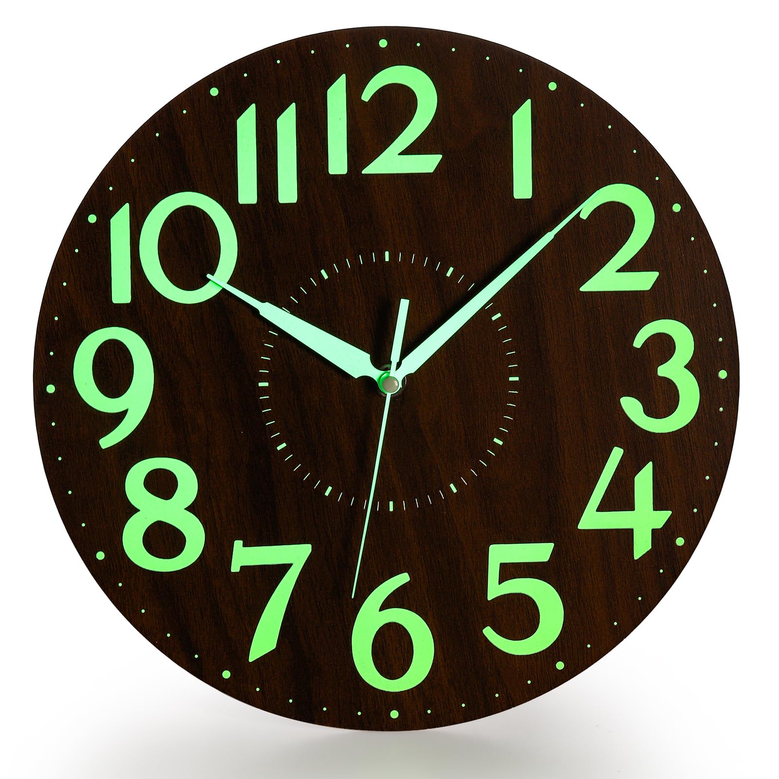 Kingrol12 Inch Wooden Wall Clock, Night Light Wall Clock, Living Room and Bedroom Quartz Clock, Silent Non Ticking, Easy to Read