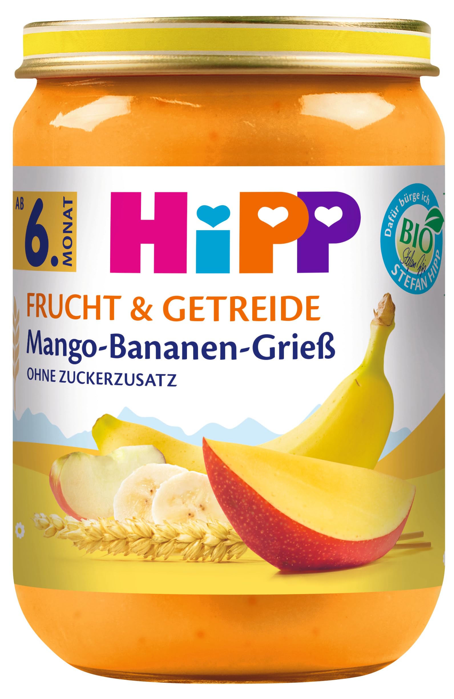 HiPP Bio Frucht & Getreide Mango-Bananen-Grieß, 6er Pack (6 x 190g)