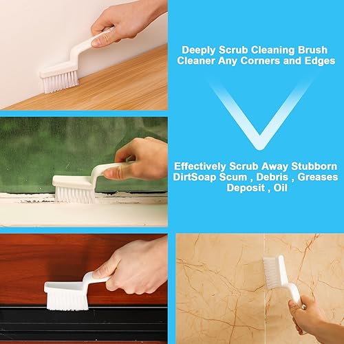 Miniatura 4 de Cepillo limpiador en forma de V, cepillo limpiador de lechada, cepillos de limpieza con mango rígido cepillo de limpieza para baño, cocina, hogar