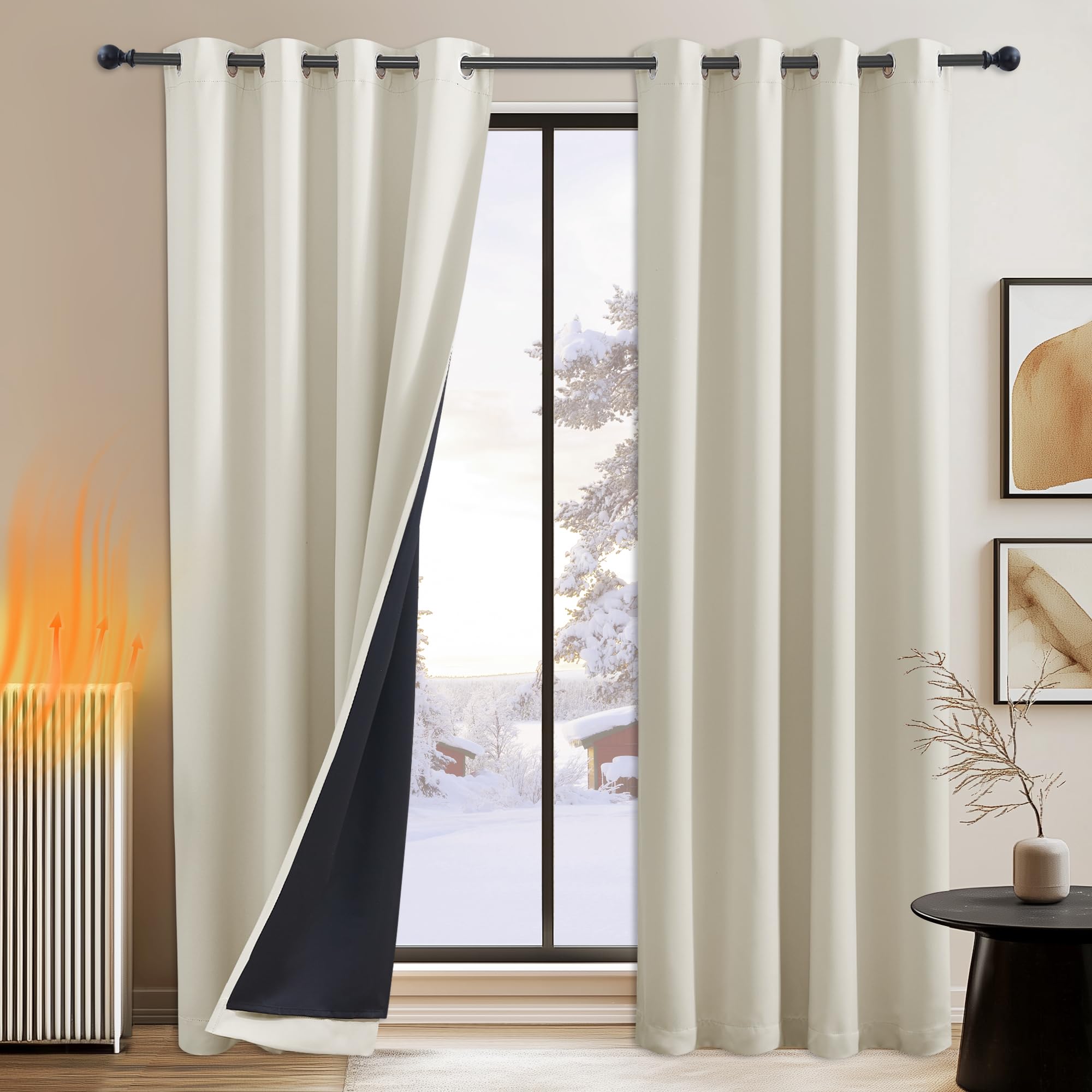 PONY DANCE Cortinas Opacas Termicas Aislantes Frio y Calor Cortinas Dormitorio 2 Piezas 140x245 CM Cortinas 100% Blackout con Ojales Cortinas Dobles Opacas Ventanas, Beige Claro