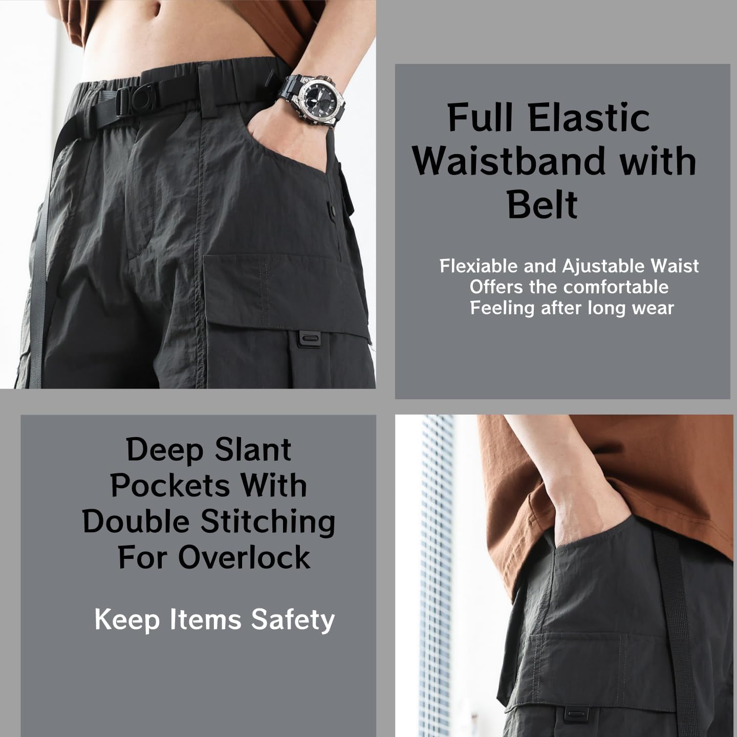 Rdruko レディース ハイキングパンツ 防水 速乾性 UPF 50 旅行用キャンプパンツ 4ポケット Flying メンズ ハイキング カーゴショーツ 軽量 アウトドア 速乾 防水 釣り タクティカルショーツ ベルト付き