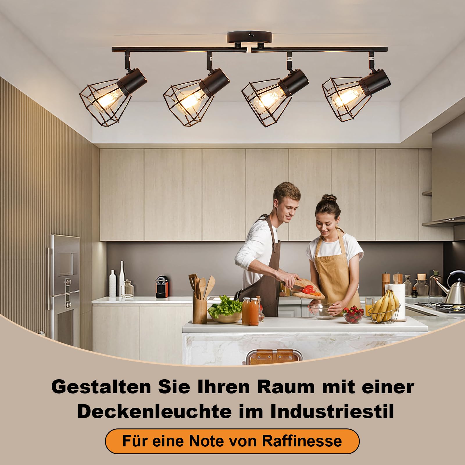 HiBay LED Deckenstrahler 4 Flammig E27 Deckenleuchte Wohnzimmer Vintage Schwenkbar 350° Deckenbeleuchtung für Schlafzimmer Flur, max. 60 Watt Ohne Leuchtmittel