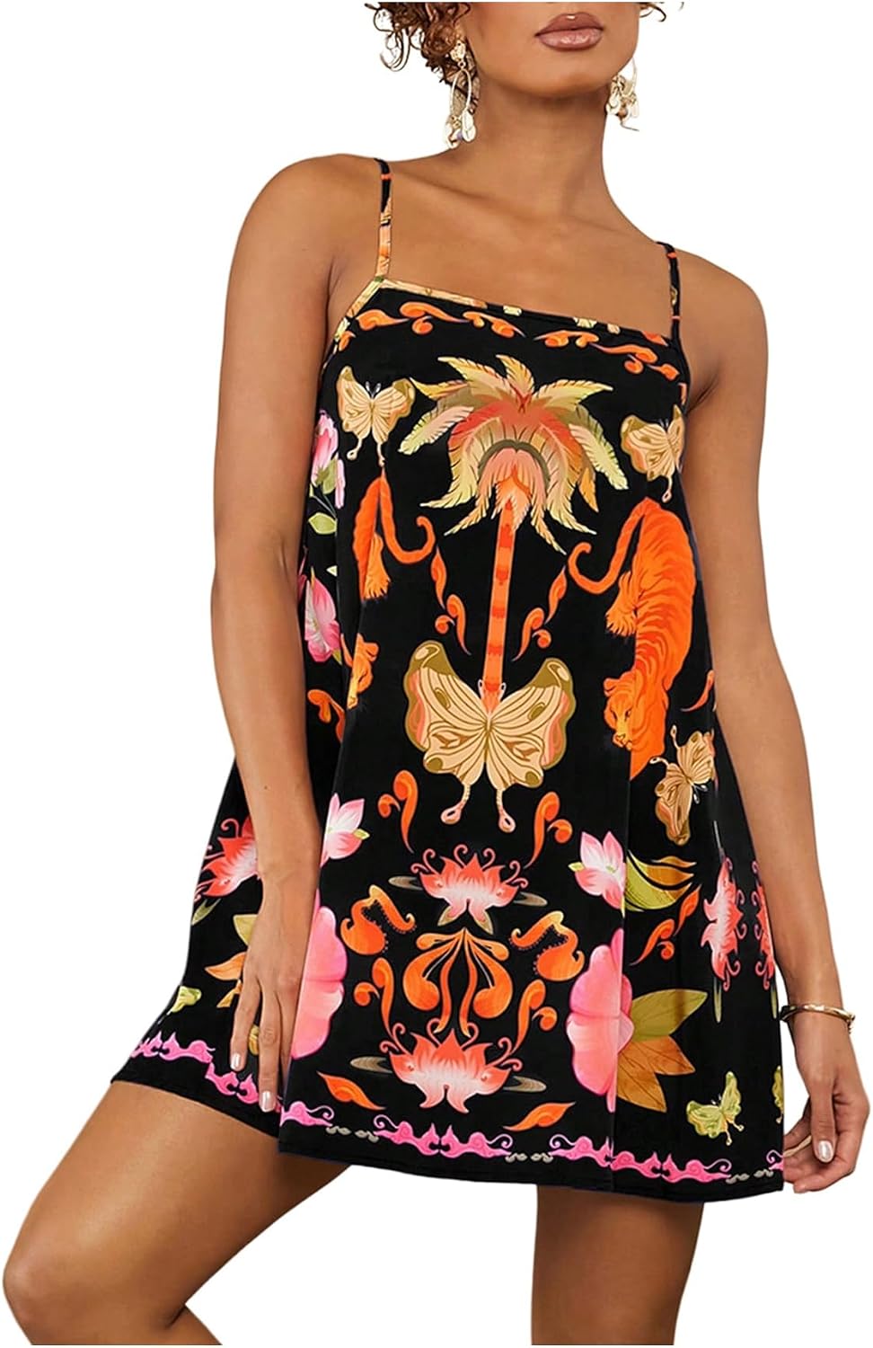 Floerns Women's Tropical Sleeveless Cami Dress Loose Holiday A Line Mini Dresses