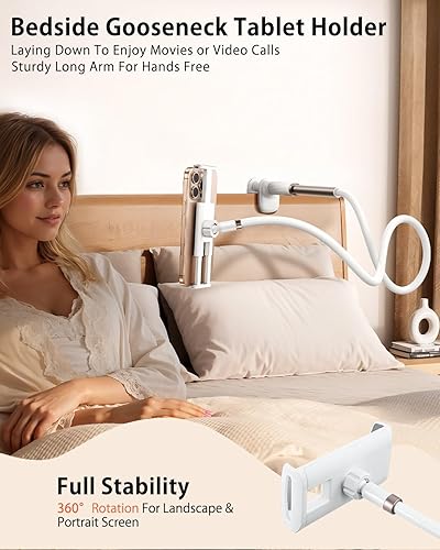 Miniatura 3 de Soporte para tableta de cuello de cisne para cama, soporte ajustable para tablet para escritorio, soporte de brazo largo flexible para lectura