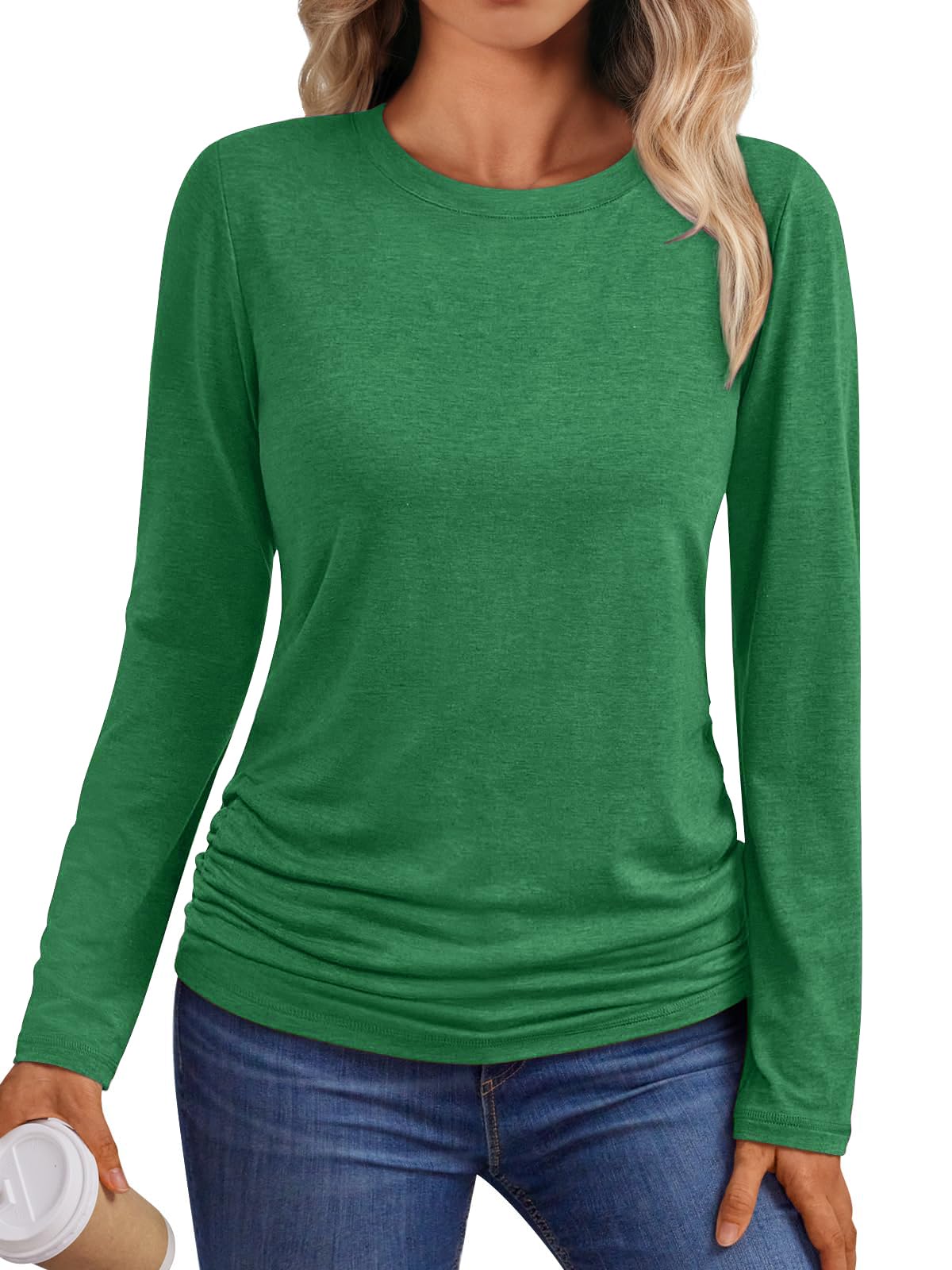 Suncife Damen Langarm-T-Shirt, lässig, Tunika, Rundhalsausschnitt, lockere Passform