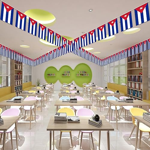 Miniatura 7 de Banderín de bandera de Cuba - 38 banderas, 42 pies, pequeñas mini banderas cubanas para decoración de campo, escuela, fiesta, eventos deportivos