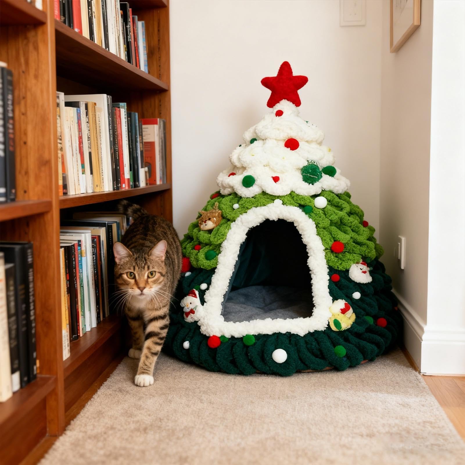 Katzenbett Höhle Gestrickt Weiches Tannenbaum Design Unterschlupf