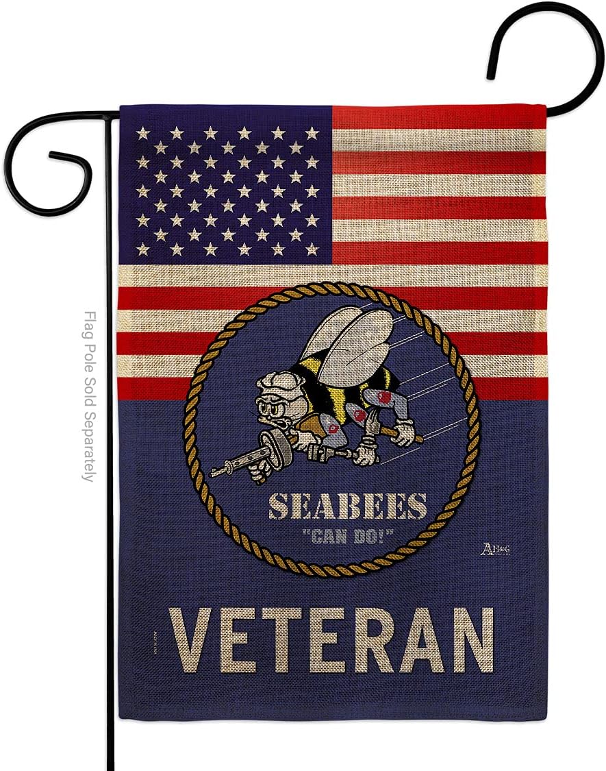 US Seabees Veteran Flag Burlap Armed Forces Navy USN Tapestry Official United State American Military Memorabilia Banner Garden Remembrance Wall Retire Outdoor Yard Memorial Veteran Gifts Made in USA