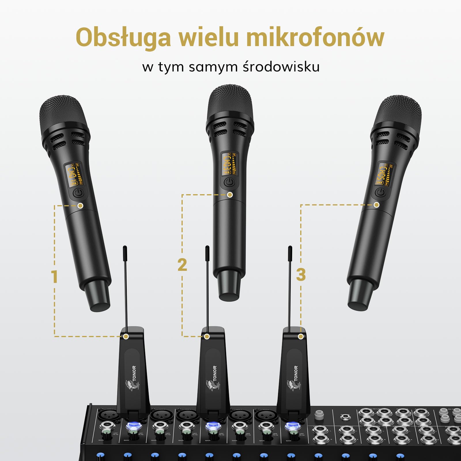Mikrofony bezprzewodowe, mikrofon dynamiczny TONOR UHF z odbiornikiem, profesjonalny mikrofon do karaoke, śpiewu, wesela, imprezy dla DJ-ów, przemówień, do kościoła o zasięgu 200 stóp TW310 Czarny
