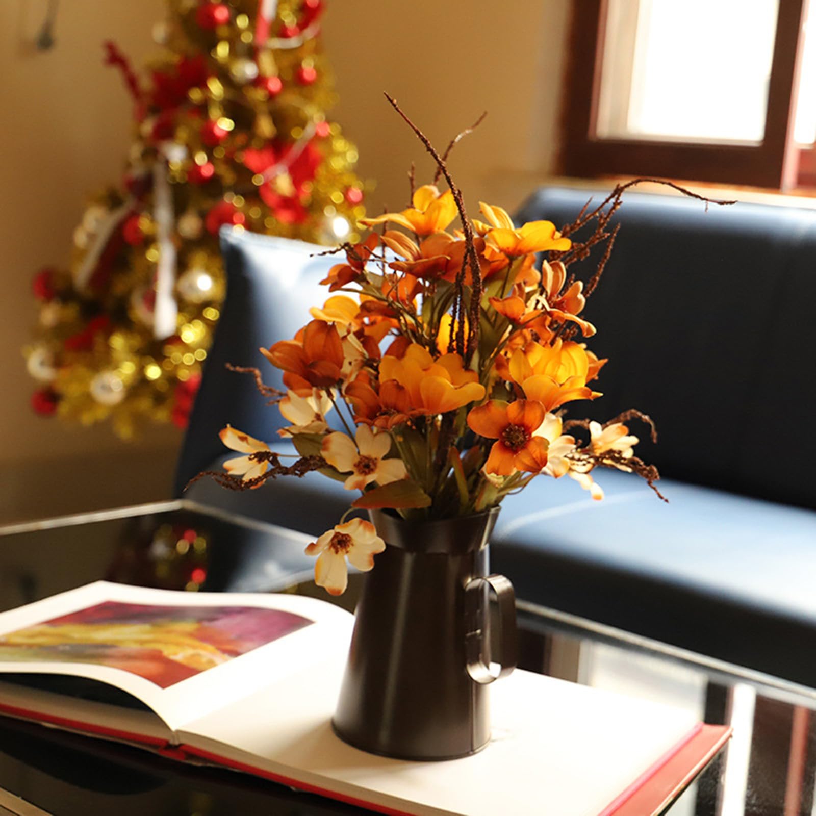 Fiori artificiali autunnali, piante autunnali con secchio, 1 pc bouquet di fiori finti autunnali per feste di nozze, festival, festa del Ringraziamento, decorazione da tavolo
