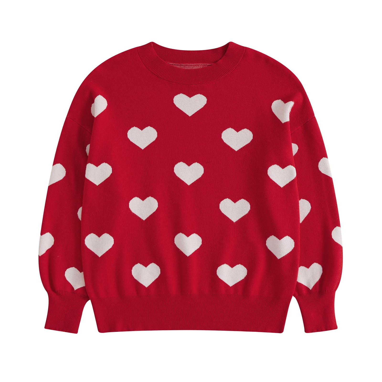 Mommy and Me Outfits Heart Sweater Long Sleeve Crewneck Knit Pullover Family Matching Outfits Toddler Tops (Red Kid, 24 Months)