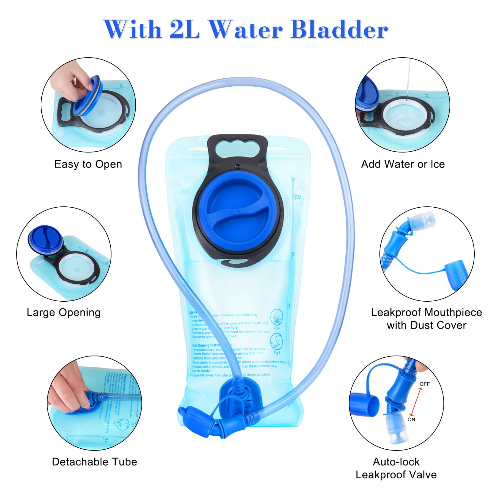 MOSISO Sac à Dos d'Hydratation Léger 2L, Noir | Réservoir 2L, Sac à Dos Léger avec Corde Élastique & Poche Avant, pour Randonnée, Sentier, Escalade, Course, Cyclisme