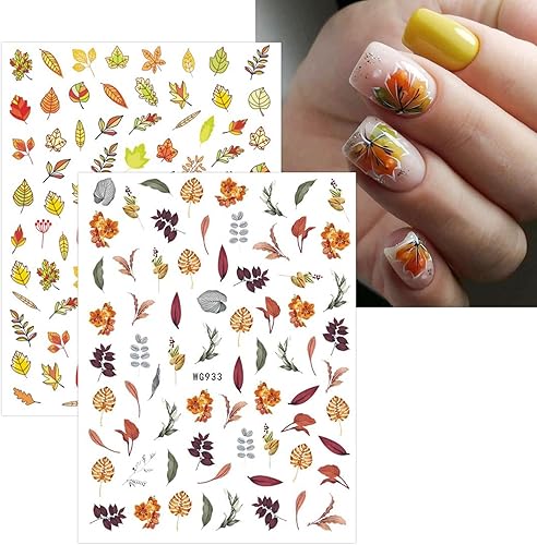 Miniatura 6 de JMEOWIO 10 Sheets Fall Autumn Nail Art Stickers Decals Self-Adhesive Pegatinas Uñas Pumpkin Maple Leaf Thanksgiving Nail Supplies Nail Art Design