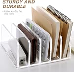 SANRUI Organisateur de fichiers de bureau acrylique, 5 Compartiments Clear Office Document Sorter Mails Storage, Multifonctionne Letter Dossier Supports pour Bureau,Maison, Organisation du bureau scolaire