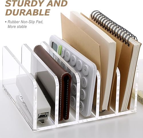 Miniatura 7 de SANRUI Organizador de archivos de escritorio transparente, 5 compartimentos, clasificador de documentos de oficina acrílico, almacenamiento de