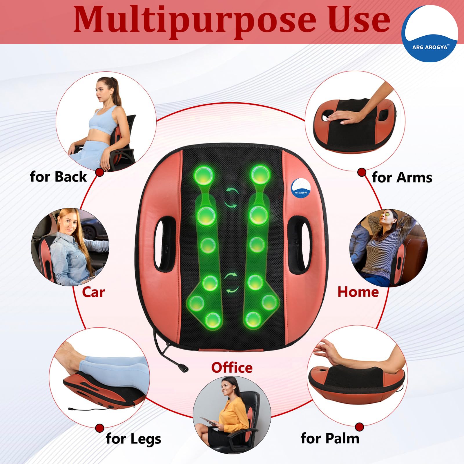 ARG Arogya Blue Idea Back Massager Cushion Multifunction 360° Up and Down 12 Rubbing Balls Full Body Pain Relief Massager For Neck, Back, Calf, Shoulder, Palm, Lower Leg, Thigh Relaxation - Image 4 thumbnail