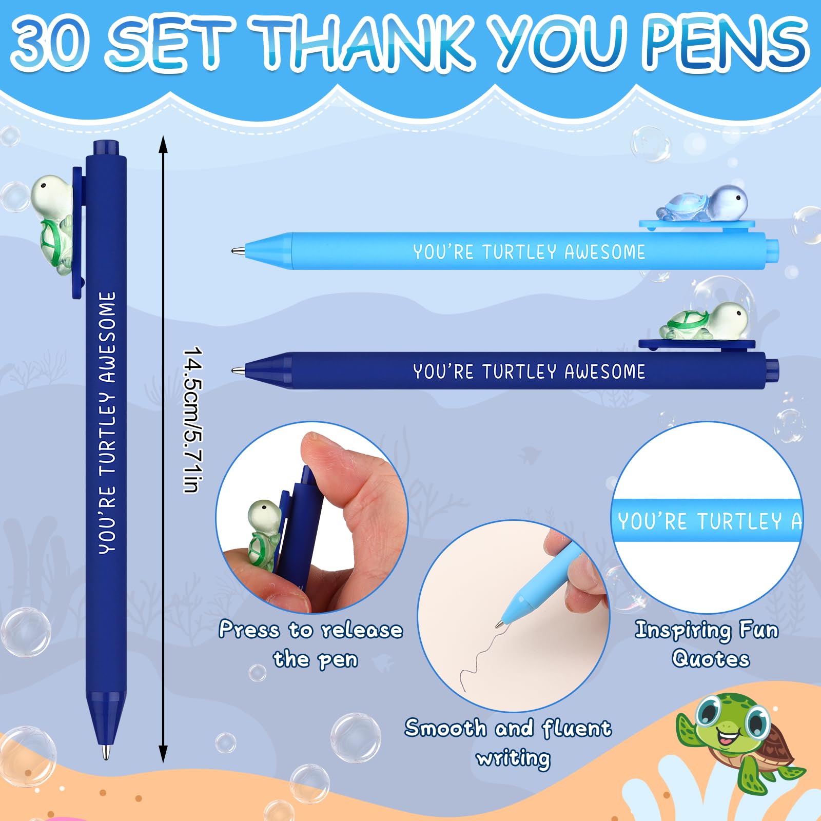 30 Sets You're Turtley Awesome Gift Positive Luminous Turtle Ballpoint Pens with Turtle KeyChains Pun Cards Office Inspirational Employee Appreciation Gift for Team Coworker Teacher Volunteer Nurse - Image 2