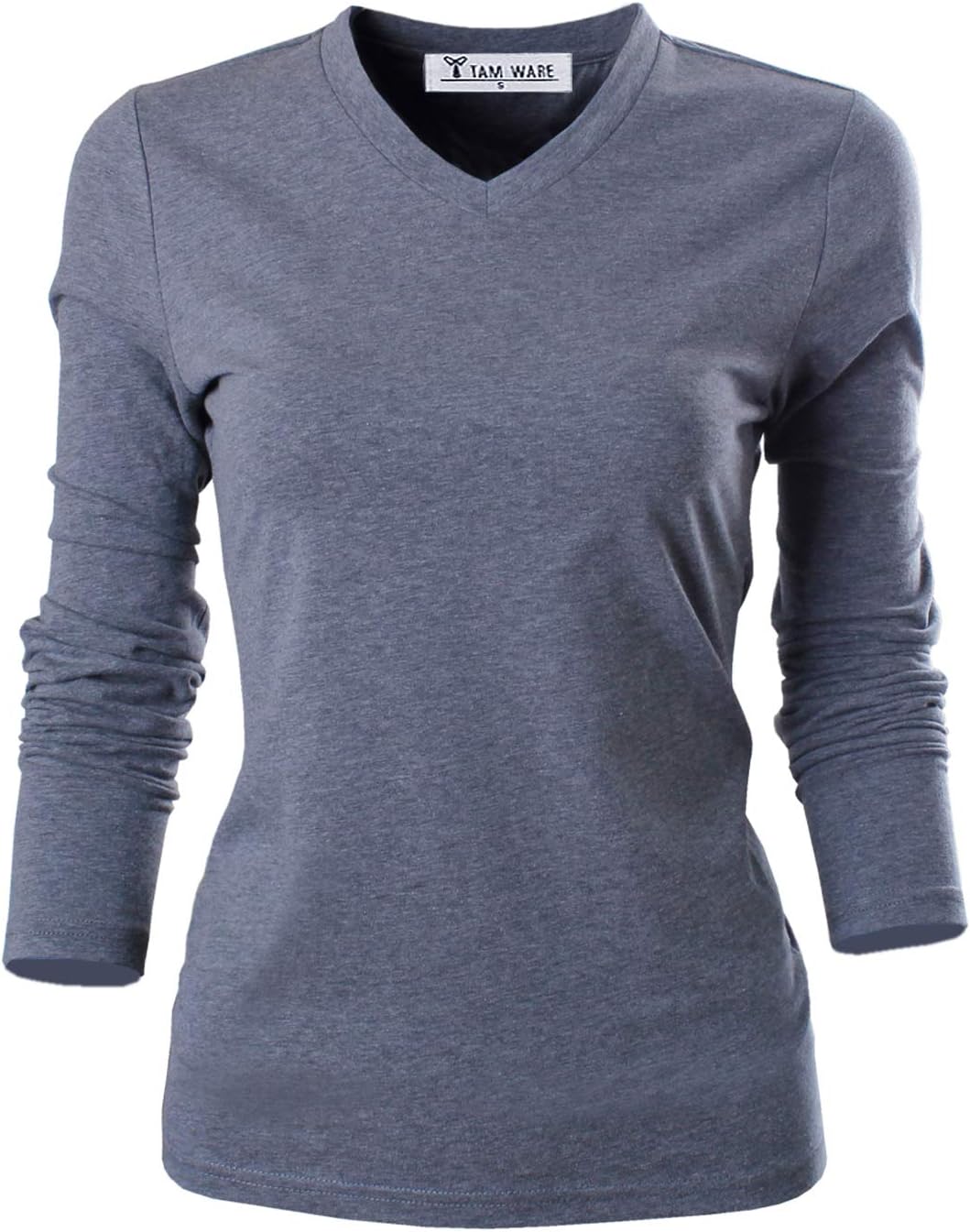 Women's Casual Essential Slim Fit V-Neck Longsleeve T-Shirts TWCUT01W-CHARCOAL-US XS/S