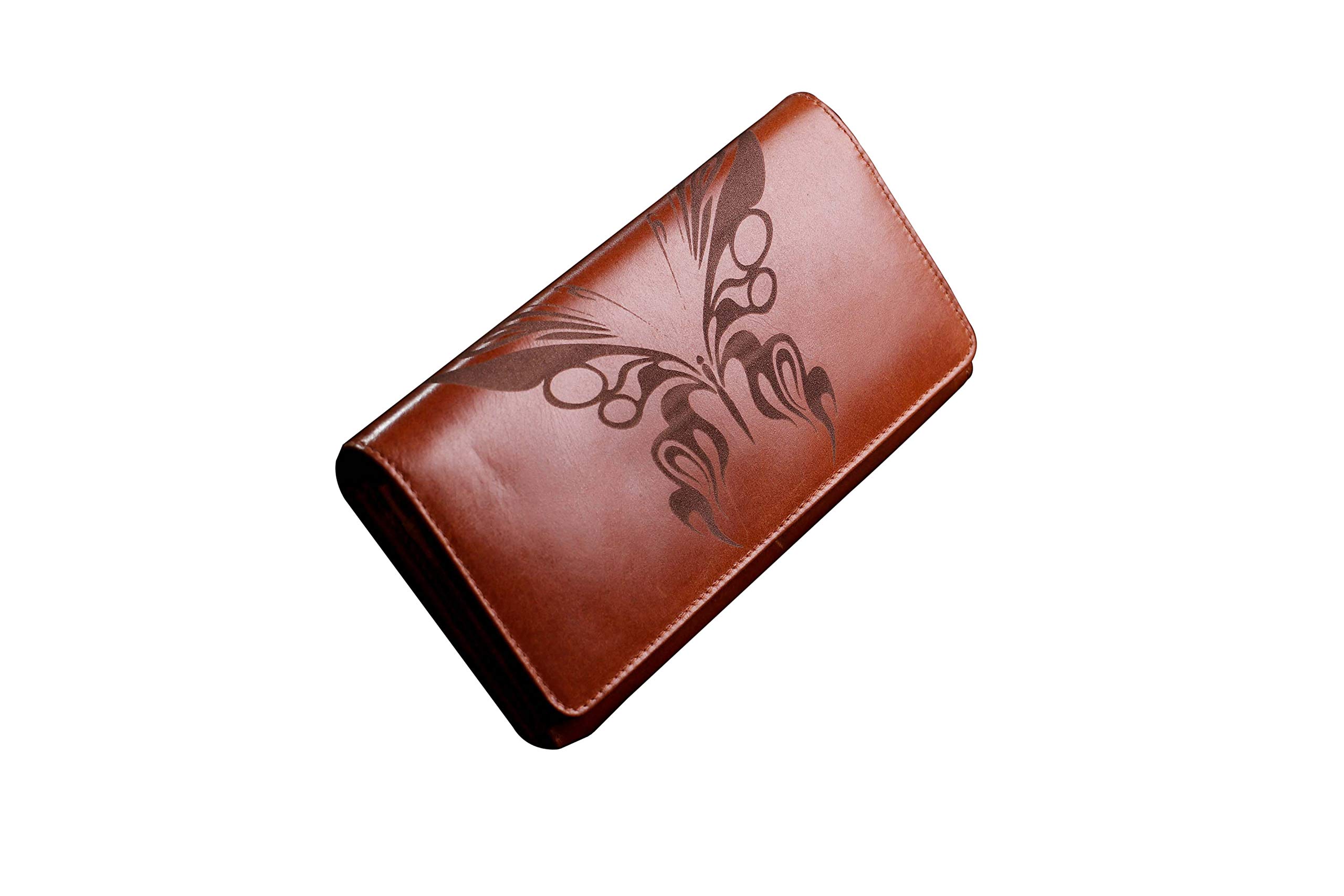 karmanah Butterfly Engraved Genuine Leather Wallet for Women - RFID Protected, Zipper Closure, Multi-Card Ladies Purse with Dual Picture Slots and Coin Pocket - Handcrafted Purse for Women - Brown-picture-20