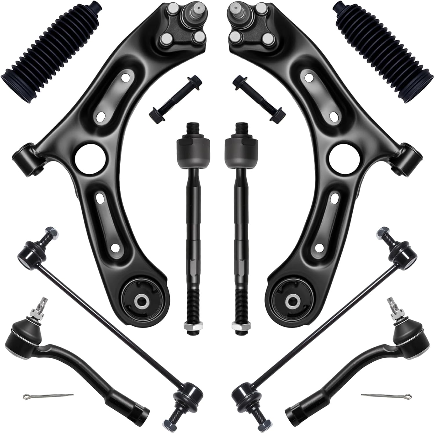 AUQDD 10Pc Front Suspension Kit (For FWD) Fit For 16-21 Hy-undai Tucson, 17-22 Ki-a Sportage, 2 Lower Control Arm 2 Sway Bar Link 4 Outer Inner Tie Rod End (# 527-460 528-207 K750523 MS90740 MS90660)
