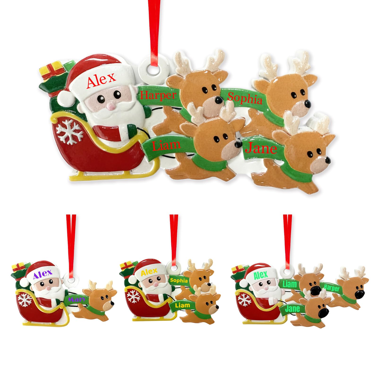 Custom Christmas Tree Decorations Hanging Family Name Christmas Ornament Personalized Names Pendant for Christmas Tree Decor Fun Sleigh, Santa Claus and Reindeer Ornaments