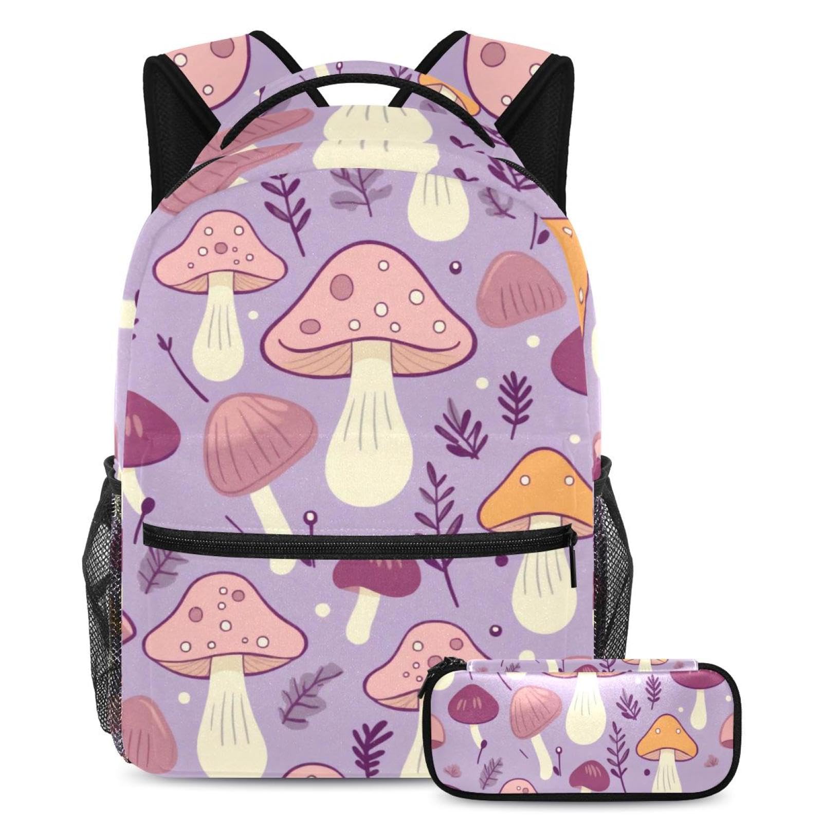 Sac à dos motif champignon violet multicolore grand format avec sa trousse