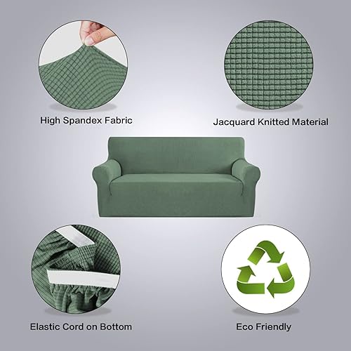 Miniatura 133 de H.VERSAILTEX Fundas elásticas para sofá de 1 pieza, fundas para sofás y sofás de 3 plazas, con tela de jacquard gruesa a cuadros con parte inferior