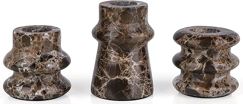 Vixdonos Juego de 3 portavelas de mármol para decoración del hogar, bodas, fiestas y centros de mesa (marrón)