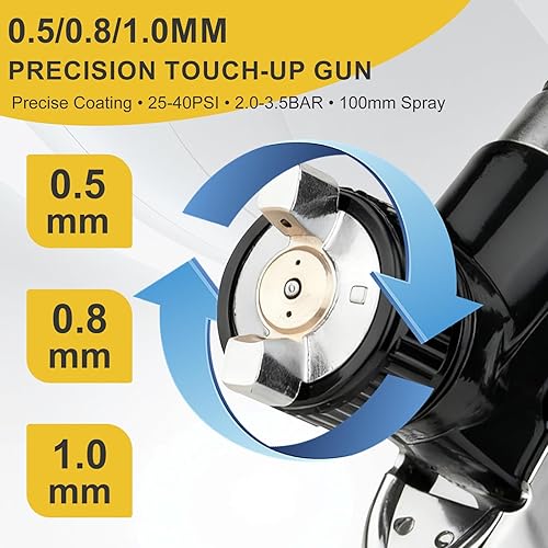 Miniatura 4 de Mini pistola de pulverización HVLP con boquillas de 0.50.80.039 in y taza de 125 cc, pistola de pintura automotriz, pistola pulverizadora de pintura