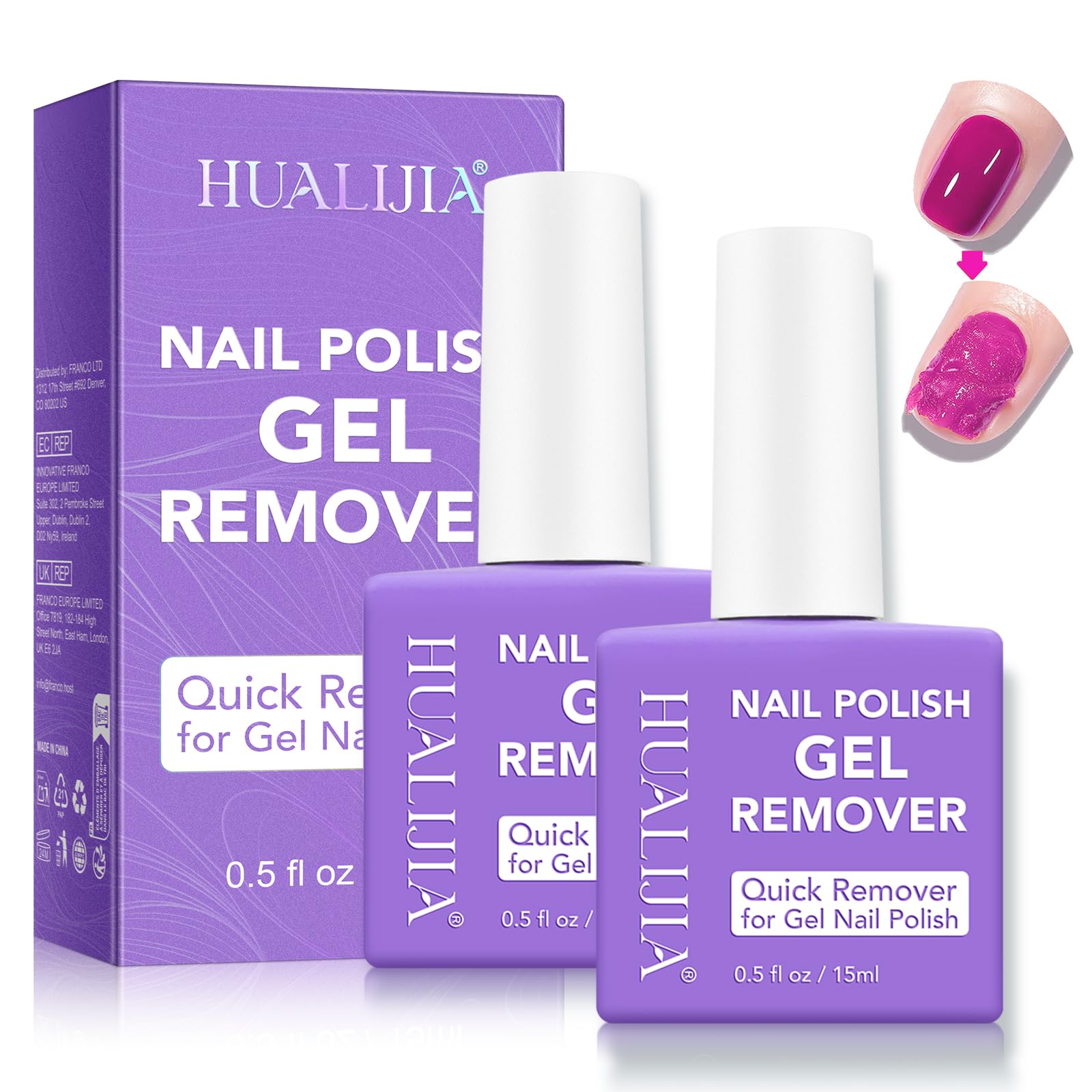 Gel Nail Polish Remover, 2 Pack Gel Polish Remover for Nails - Quickily and Easily Removes Gel Nail Polish at Home in 2-5 Mins - No Need for Foil, Soaking or Wrapping, 0.5 fl oz 0.5 Fl Oz (Pack of 2)
