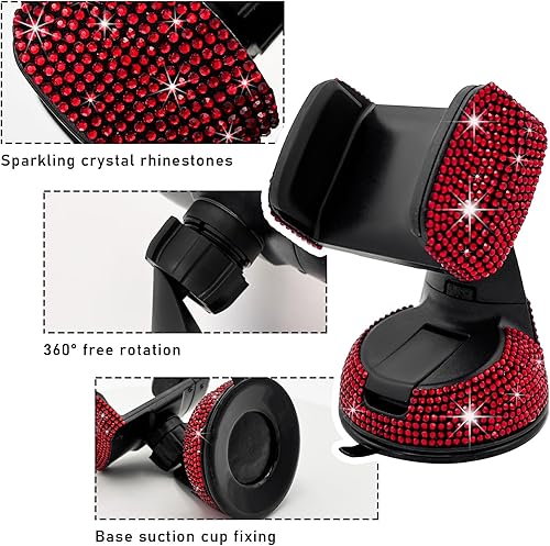 Miniatura 3 de Suvnie Bling - Soporte de teléfono para automóvil, 360 grados ajustable de cristal para salpicadero de automóvil, ventilación de aire, soporte