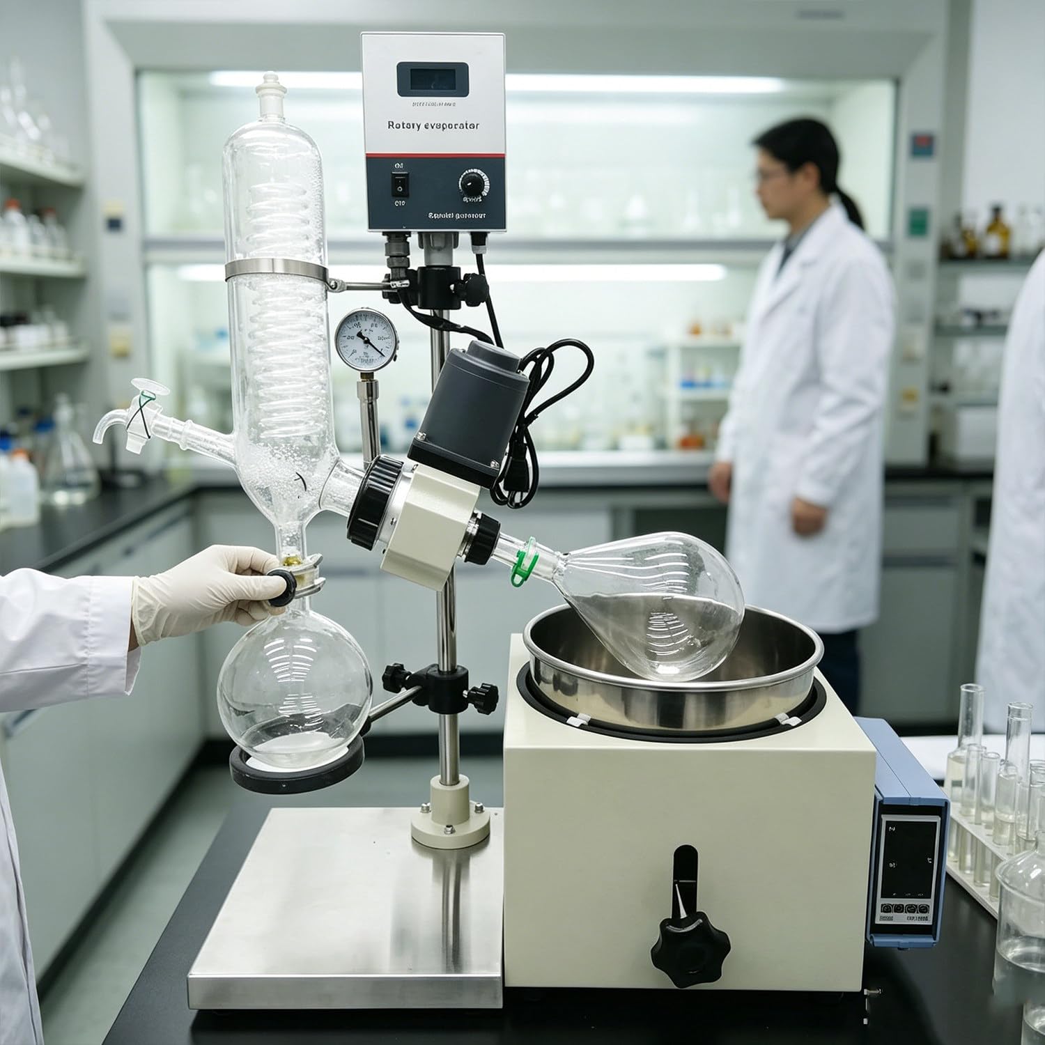 LXMydriasis 2L Rotary Evaporator Digital Screen, Intelligent Temperature Control System, Cold Trap Condenser and Manual Lift, Suitable Laboratory Evaporation, Water Bath, 0-180rpm 2L