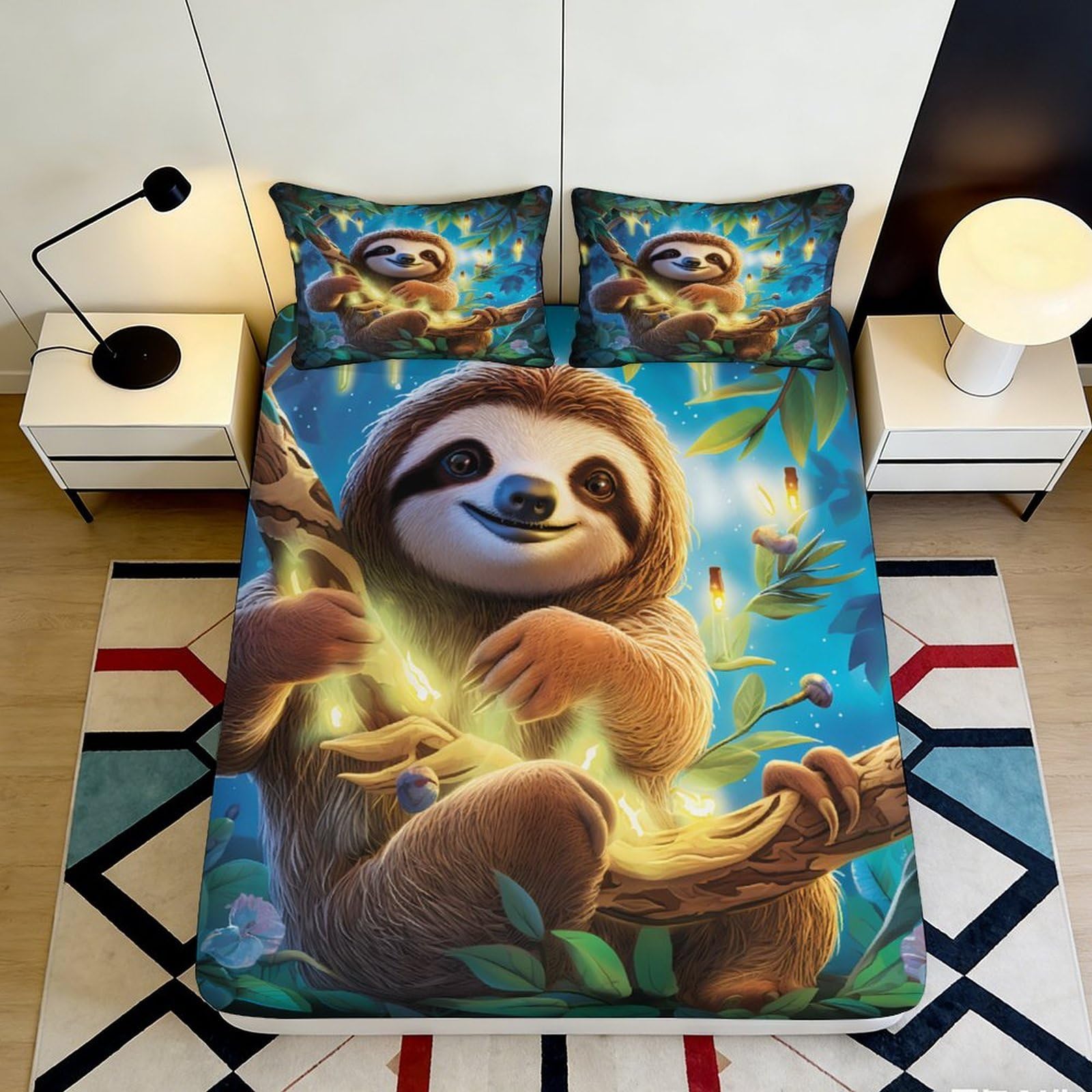 Pnayamiorkfel Style-10 3D Printed Sloth Forest Fitted Sheet Microfiber Soft Anti-Slip Mattress Cover For Bedroom Guest Room Home Decor 90X200x25cm
