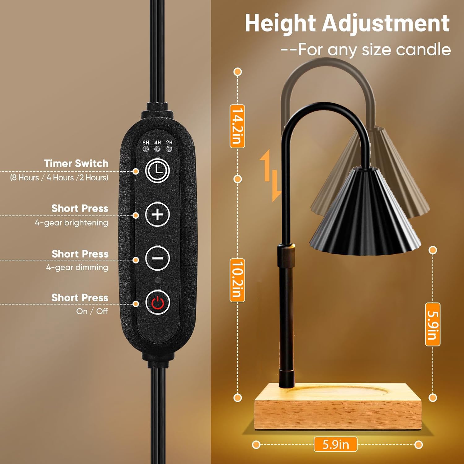 Joysing Lampada Scaldacandela Con Dimmer E Timer, Altezza Regolabile Per Barattoli Di Cera Profumata, Luce Calda E Sicura