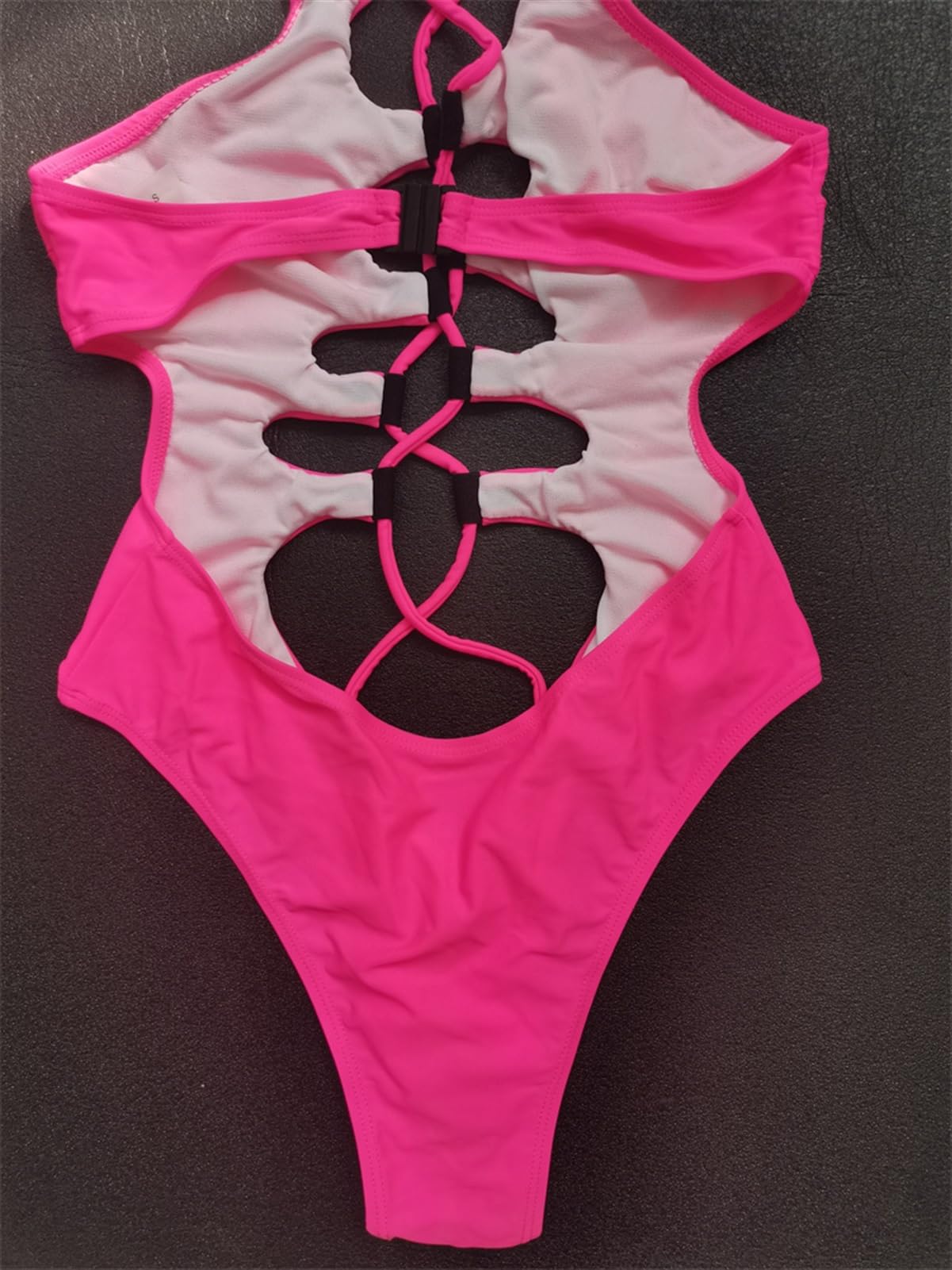 Évider Maillots De Bain Femmes Col Haut Solide Noir Découpé Dos Nu Monokini Bandage Maillot De Bain Vacances Une Pièce Maillot De Bain