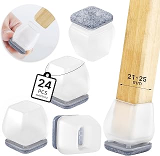 RCHYFEED Protector Patas Sillas 24 pcs, Protectores de Suelo para Patas de Silla, Transparente Protector Sillas Patas, Silicona para Patas, Tapas de con Fieltro Prevent Floor Scratches (Fit: 21-25mm)
