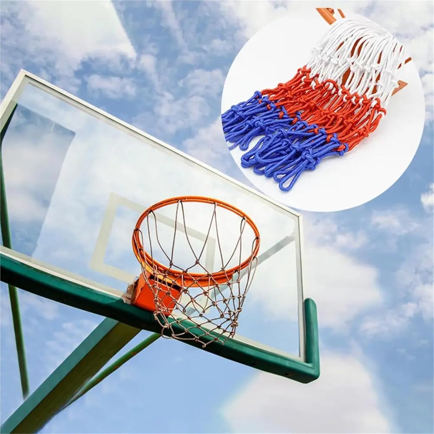 Mini Basketball Net Replacement 10Pcs Useful Easy to Install Basketball Net Wear-Resistant Red White Blue Tri-Color Basketball Hoop Net