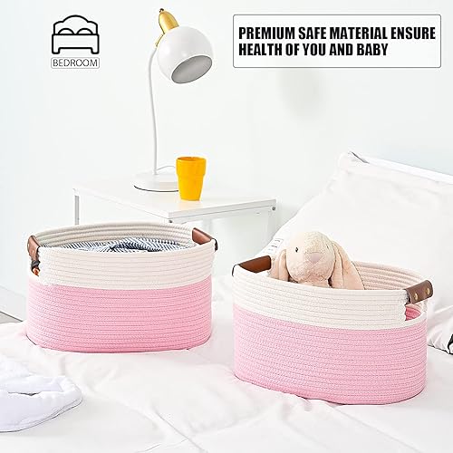 Miniatura 6 de Paquete de 2 cestas de almacenamiento de cuerda de algodón, 15 x 10 x 9 pulgadas, contenedores de almacenamiento plegables, canastas decorativas