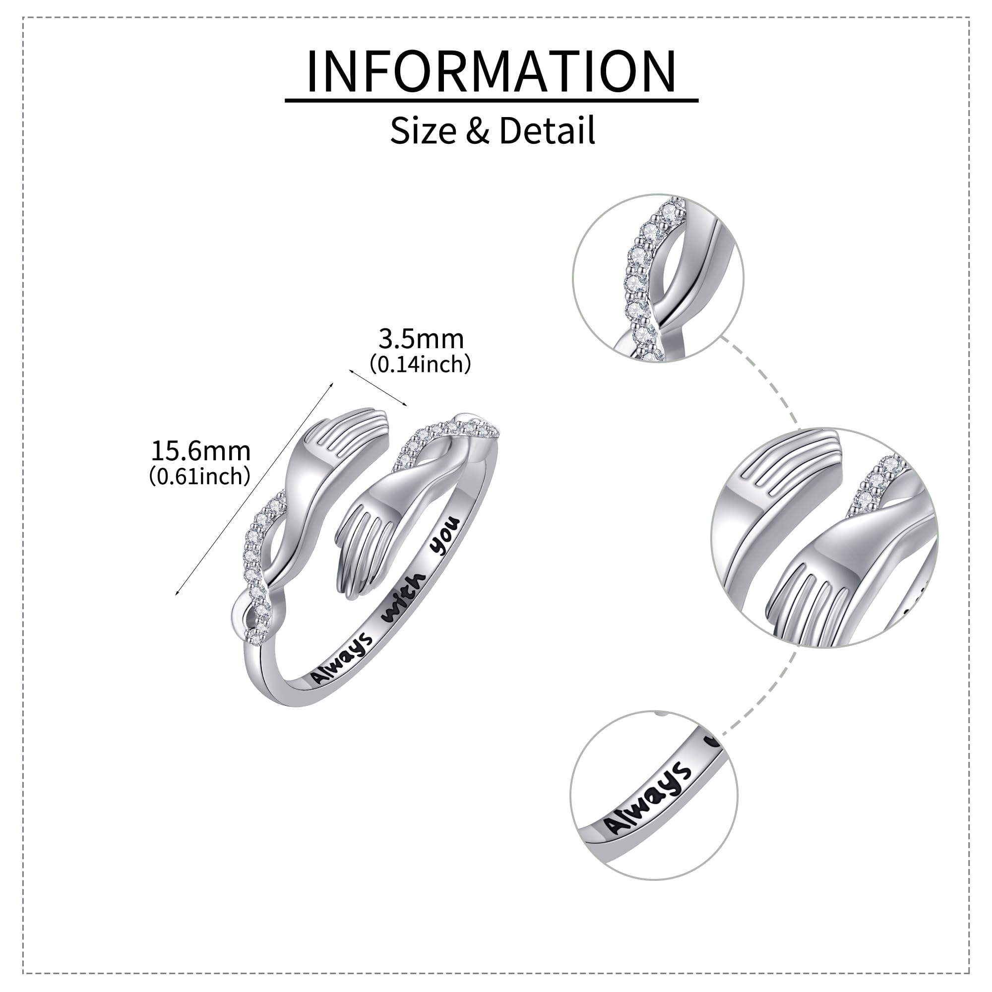 ONEFINITY Anello per abbraccio, in argento Sterling 925, aperto, per San Valentino e compleanno, per uomini e donne, 6, metallo prezioso