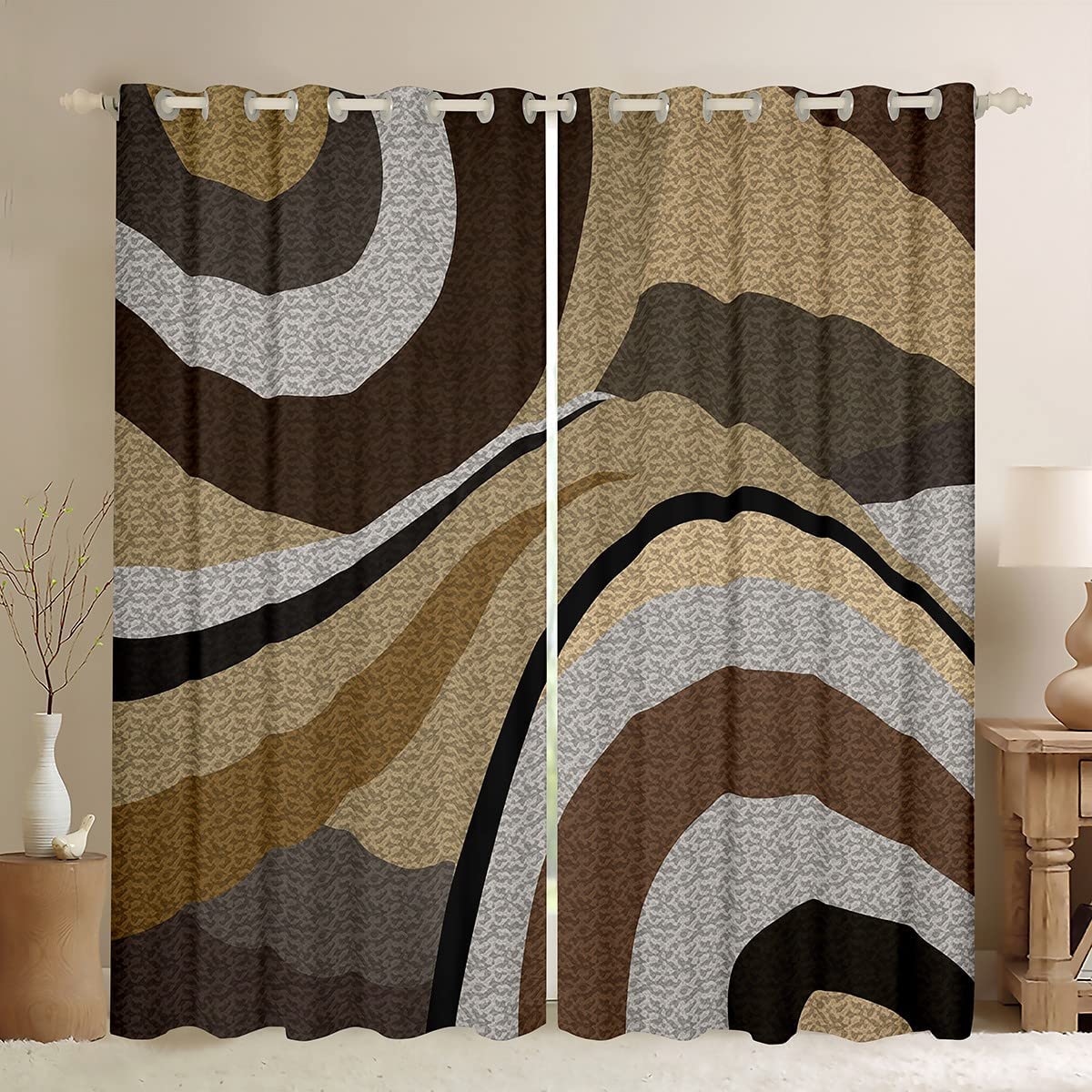 Loussiesd Darkening Window Drapes Abstract Art Simple Style Curtain for Bedroom Children Grey Yellow Brown Black Blackout CurtainsModern W46*L72 โ image 1