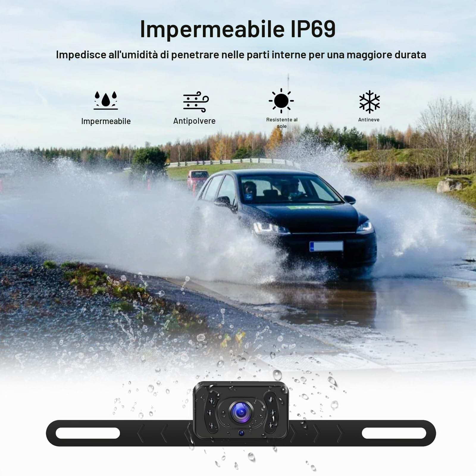 CAMECHO 5 Pollici Monitor per Auto, Kit Visione Notturna Telecamera Retromarcia Wireless con IP69 Impermeabile, Visione Notturna Telecamera Posteriore per Auto Minivan SUV-12V