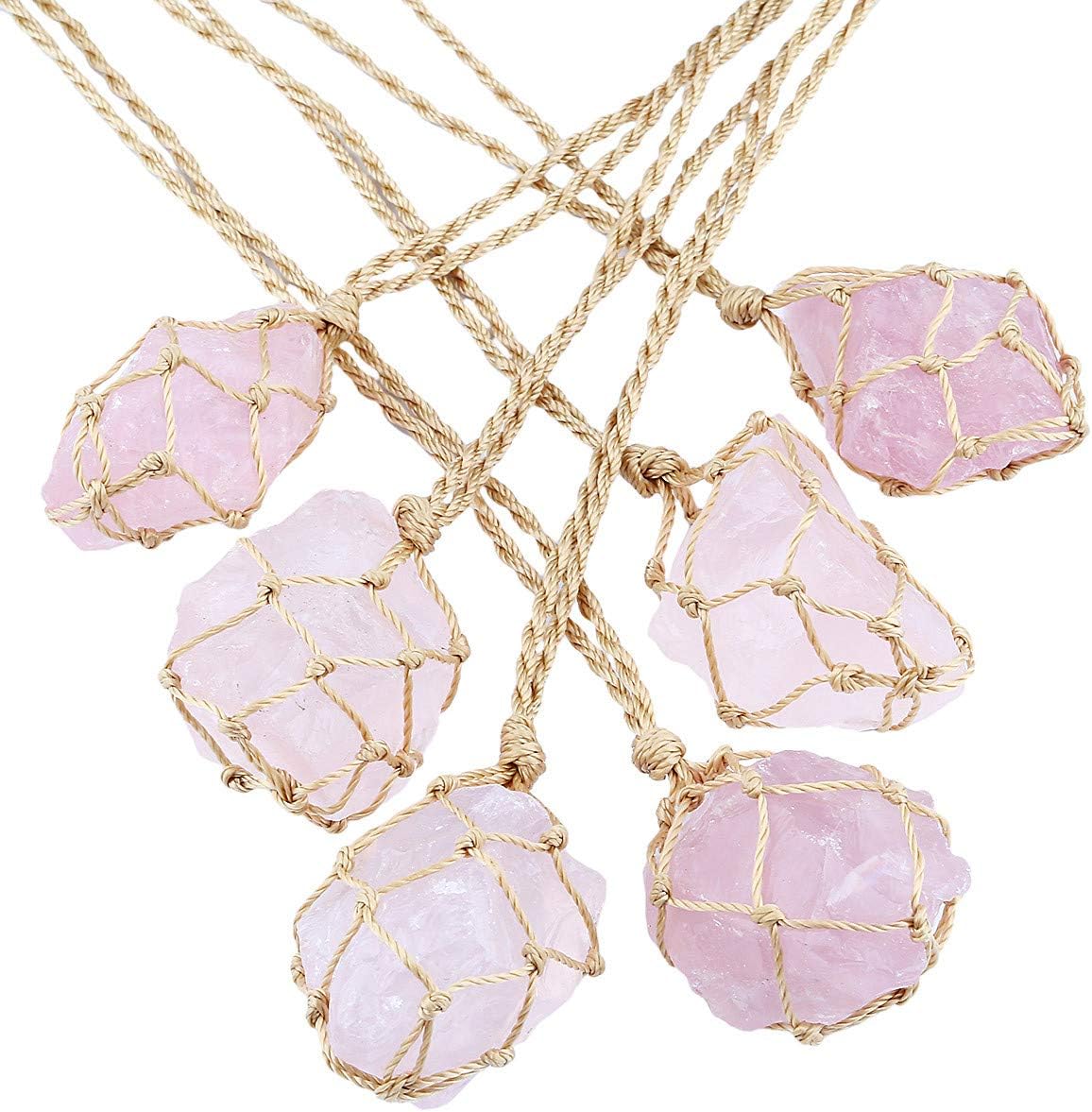 TUMBEELLUWA Natural Gemstone Necklace Braided Irregular Raw Stone Healing Crystal Rough Pendant for Women - Image 5