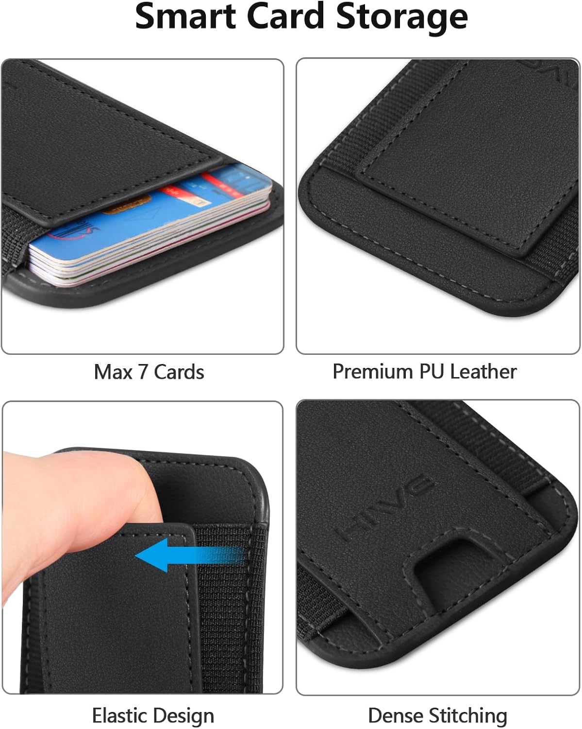 Card Holder for Phone Case, Leather Phone Wallet Stick On, Strongest Adhesive Phones Wallet for iPhone/Android, Minimalist Slim RFID, Fit 7 Cards, Black, 1 Pack - Image 6