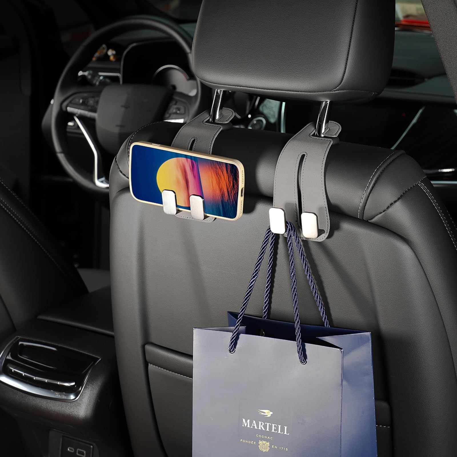 Dragon Art Car Hooks for Headrest, Car Seat Back Storage Hook for Headrest, Headrest Hooks for Purses and Bags, Car Hooks Leather (Black-2 Pack)