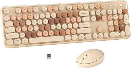 Colorido teclado inalámbrico de computadora y mouse combinado con teclas redondas de máquina de escribir, diseño retro, interruptor de encendido, disponible en Yaxa Guatemala