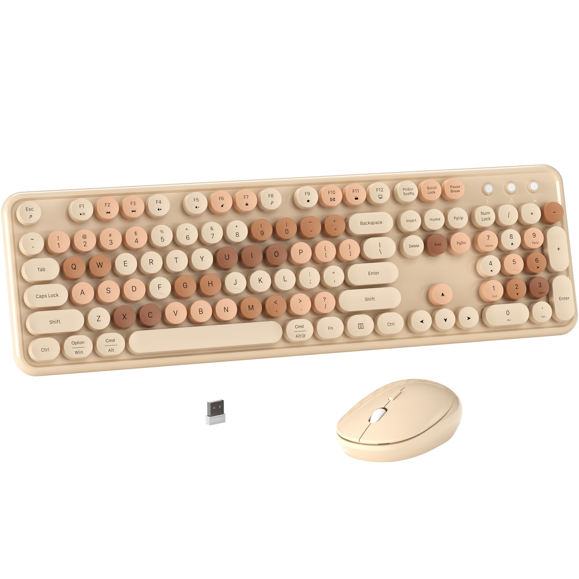 MPTOG Combo de teclado y mouse inalámbricos coloridos para computadora con teclas redondas de máquina de escribir, diseño retro, interruptor de encendido, diseño ergonómico, inalámbrico de 2.4 GHz