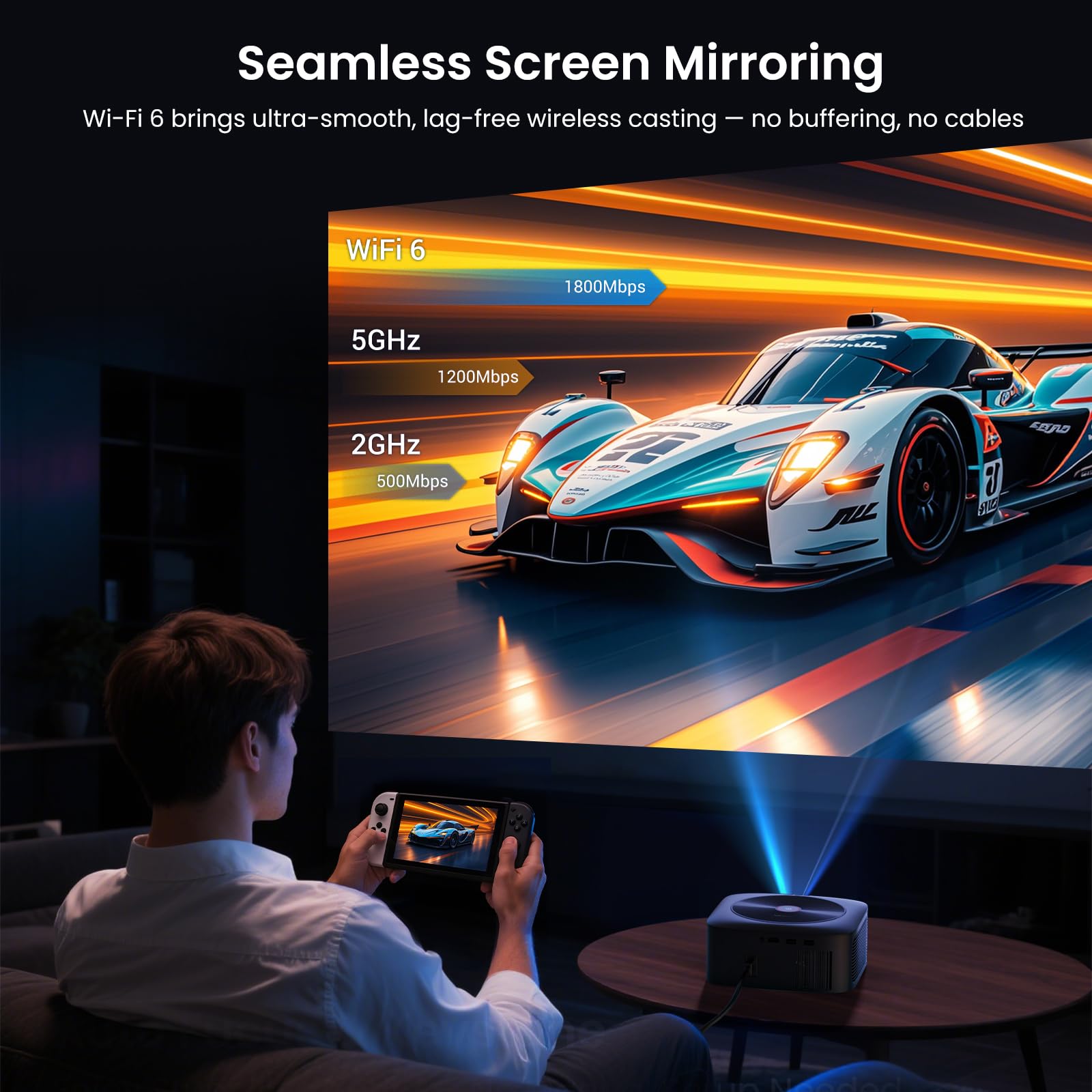 1500 ANSI Official Licensed Google TV Smart Projector, HAPPRUN 4K Full HD Home Theater with Auto Focus, Dolby Sound, Wi-Fi Bluetooth, Built-in Apps, Compatible with Phone & PC, Indoor & Outdoor Use