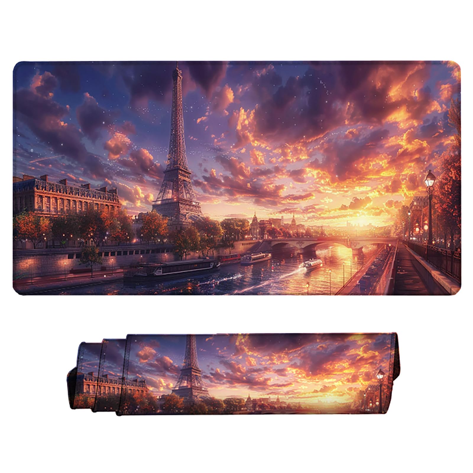 Żółta podkładka pod mysz XXL, podkładka na biurko, 1200 x 600 cm, szyte krawędzie, podkładka pod mysz, gumowa podstawa, wieża Eiffla, podkładka pod mysz, stabilna przyczepność na gładkich