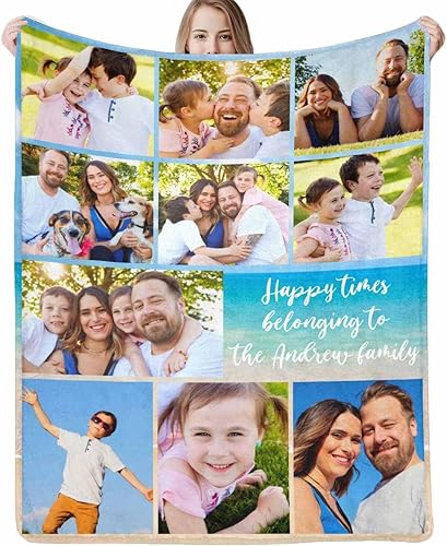 Manta personalizable para la familia, manta personalizada con fotos, texto, collages de fotos, regalos para mamá, papá, abuela, abuelo, amigos,